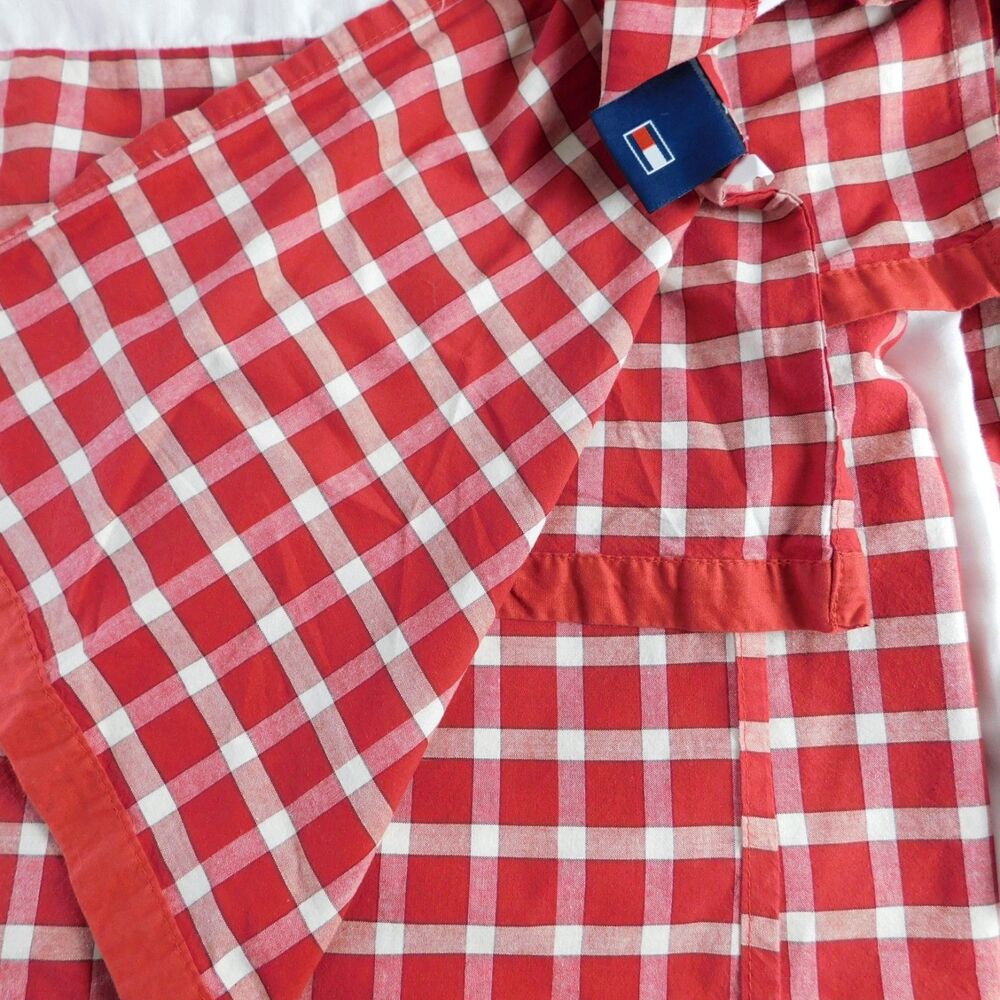 Tommy Hilfiger Twin Bedskirt Red Plaid Tailored Cotton Vintage Y2K Bedding 14.5"
